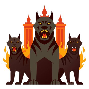 Dreadful Domain. Formidable Cerberus Guarding the Gates of the Underworld. . AI generated. Vector icon clipart