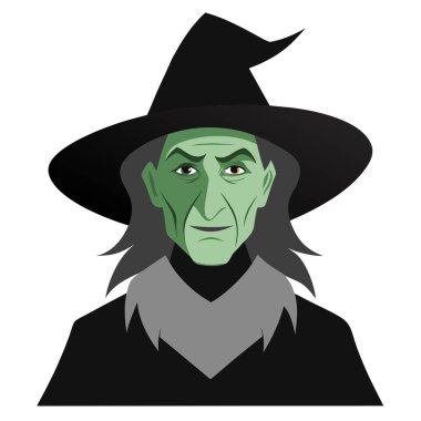 Eerie Portrait Of An Old Witch With Towering Hat. AI generated. Vector icon clipart