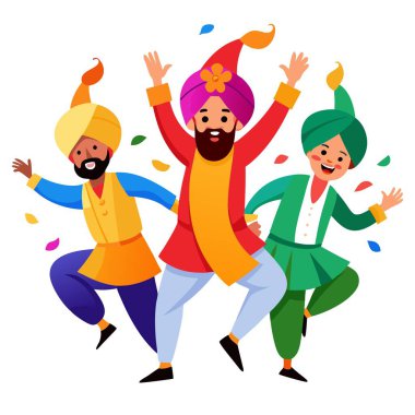 Enerjik Bhangra Extravaganza. Pencap Bhangra 'nın canlı bir grubu. Yapay zeka üretildi. Vektör simgesi