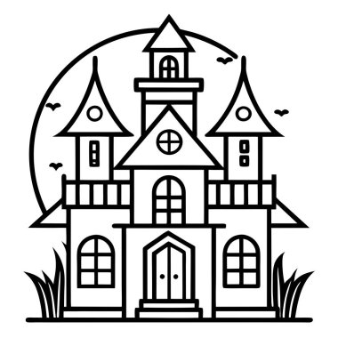 Halloween haunted house outline design. . AI generated. Vector icon clipart