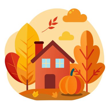 Hello Autumn! This image presents an autumnal background with a toy . AI generated. Vector icon clipart