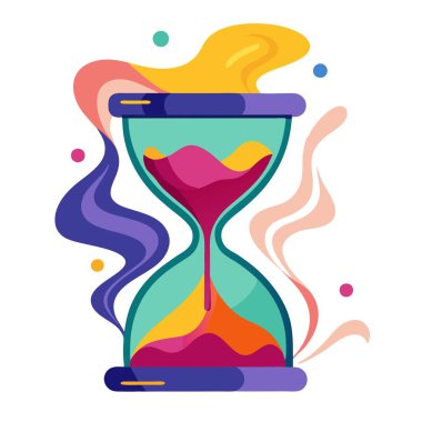 Image of a colorful hourglass with smoke in the middle. AI generated. Vector icon clipart