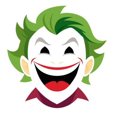 Beyaz arka planda Joker çizgi film maskesi. Gülen komik çizgi film. Yapay zeka üretildi. Vektör simgesi