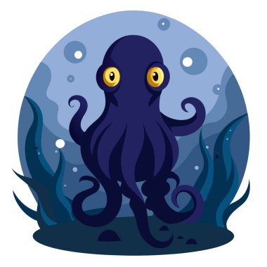 Mysterious Octopus in a Dark Aquatic World. AI generated. Vector icon clipart