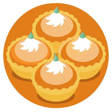 Pumpkin pies with cream and spices baked in a mini muffin tin with . AI generated. Vector icon clipart