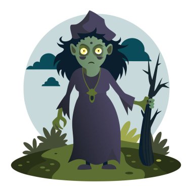 Scary voodoo swamp witch woman. Halloween. outdoor. copyspace. AI generated. Vector icon clipart