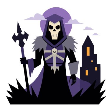 Skeleton King Grim reaper with haunted. creepy graveyard mage. Dark . AI generated. Vector icon clipart