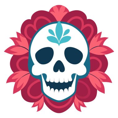 Skull in flowers style vector illustration. AI generated. Vector icon clipart