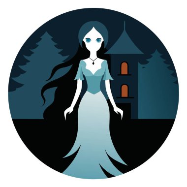 Vintage blurred image of creepy ghost woman in dark haunted house. . AI generated. Vector icon clipart