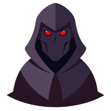 Scary figure in hooded cloak. A dark and sinister figure in a hood . AI generated. Vector icon clipart