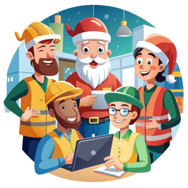 A picture of workers smiling at their boss while wearing santa hats. christmas image. AI generated. Vector icon clipart