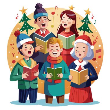 Christmas Choir Singing Joyfully with Sheet Music in Hand.. AI generated. Vector icon clipart