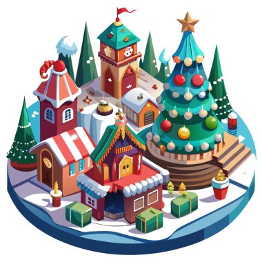 Christmas village fantasy festive christmas miniature background model.. AI generated. Vector icon clipart