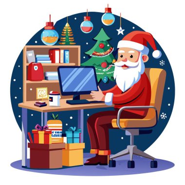 Digital technology on christmas santa claus work in office illustration. AI generated. Vector icon