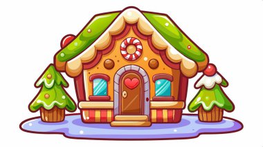 Watercolor Gingerbread House Christmas Cookie Clipart isolated on Transparent Background.. AI generated. Vector icon clipart