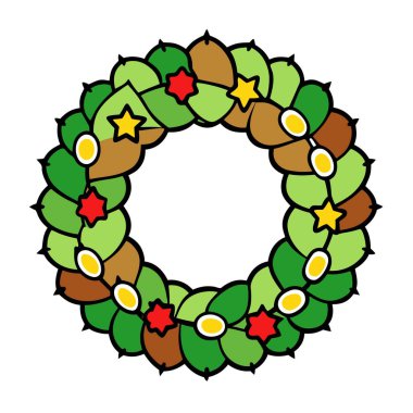 A christmas wreath with lights and pine cones on a black background. . AI generated. Vector icon clipart