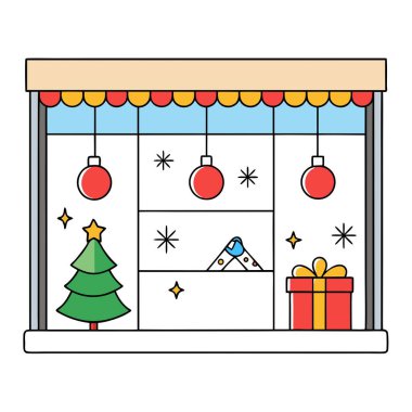 Christmas and new year decorations on the window shop. AI generated. Vector icon clipart