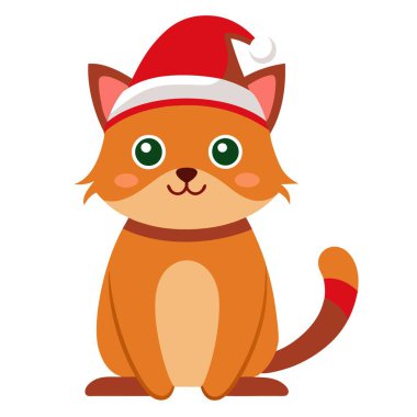 Noel Baba şapkası takan bir kedi. Noel konsepti. Şeffaf arka plan. Tüm vücudum. Beyaz üzerine izole edilmiş. Yapay zeka üretildi. Vektör simgesi