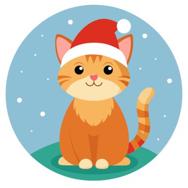 Noel Baba şapkalı sevimli kızıl kedi Bokeh Noel arkaplanında. Yapay zeka üretildi. Vektör simgesi