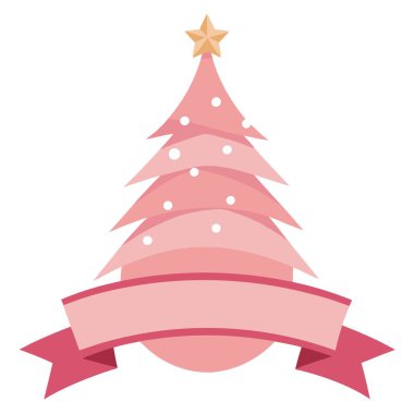 Açık pembe noel ağacıyla pembe noel afişi ve mesaj yeri. Yapay zeka üretildi. Vektör simgesi