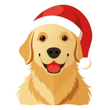 Noel festivalinde Noel Baba şapkası takan mutlu Golden Retriever köpeğinin suluboya resmi yapay zeka tarafından yapıldı. Vektör simgesi