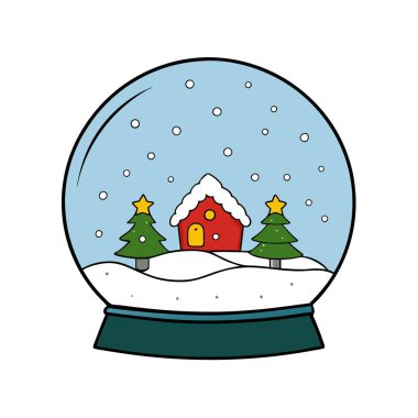 Christmas Snow globe Snowflakes Christmas tree house inside snow globe 4k animation. AI generated. Vector icon clipart