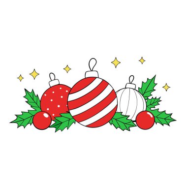 Decorating a festive holiday scene with red and white striped ornaments and greenery. AI generated. Vector icon clipart