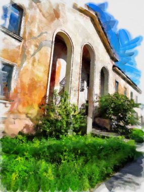 Eski bir evin girişi. Resim için stilize.