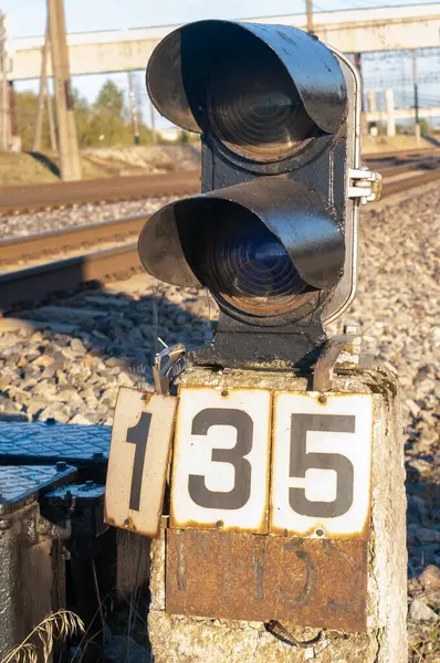 stock image Railway semaphore and information signs