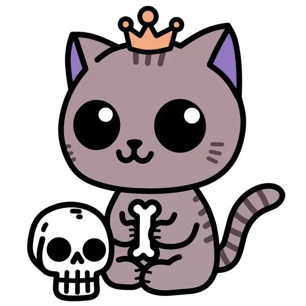Pisică Ilustrație Craniu — Vector de stoc