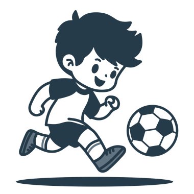 Çeşitli tasarım ve ürün ihtiyaçları için kullanılabilecek futbol illüstrasyonları oynayan çocuk