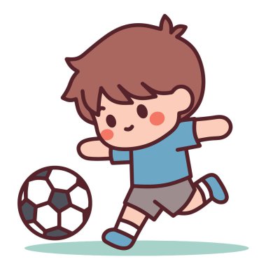 Çeşitli tasarım ve ürün ihtiyaçları için kullanılabilecek futbol illüstrasyonları oynayan çocuk