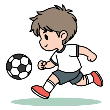 Çeşitli tasarım ve ürün ihtiyaçları için kullanılabilecek futbol illüstrasyonları oynayan çocuk