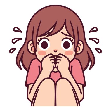 Çeşitli tasarım ve ürün ihtiyaçları için kullanılabilecek korkmuş genç kız çizimleri