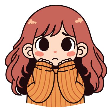 Çeşitli tasarım ve ürün ihtiyaçları için kullanılabilecek korkmuş genç kız çizimleri