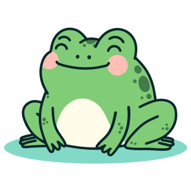 Şirin kurbağa çizgi filmi çeşitli tasarım ve ürün ihtiyaçları için kullanılabilen izole edilmiş çizimler.