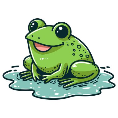 Şirin kurbağa çizgi filmi çeşitli tasarım ve ürün ihtiyaçları için kullanılabilen izole edilmiş çizimler.