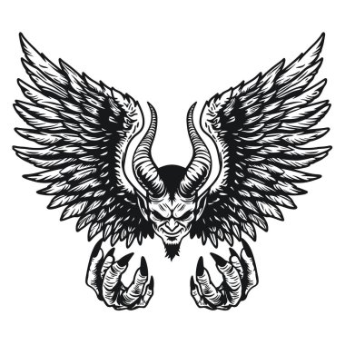 Çeşitli tasarım ve ürün ihtiyaçları için kullanılabilecek şeytani kanat dövmesi tasarımı çizimleri