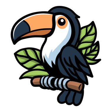 Çeşitli tasarım ve ürün ihtiyaçları için kullanılabilen Şirin Toucan Kuş Maskotu Çizimi