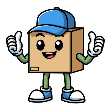 Çeşitli tasarım ve ürün ihtiyaçları için kullanılabilen Şirin Paket Kutusu Maskotu İllüstrasyonu