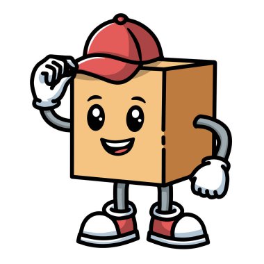 Çeşitli tasarım ve ürün ihtiyaçları için kullanılabilen Şirin Paket Kutusu Maskotu İllüstrasyonu