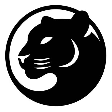 Çeşitli tasarım ve ürün ihtiyaçları için kullanılabilecek Siyah Jaguar Siluet Logosu İllüstrasyonu