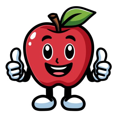 Çeşitli tasarım ve ürün ihtiyaçları için kullanılabilen çizgi film Apple Maskot Logosu Çizimi