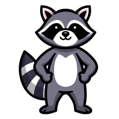 Çeşitli tasarım ve ürün ihtiyaçları için kullanılabilen şirin Racoon Çizgi Film Maskotu Tasarımı