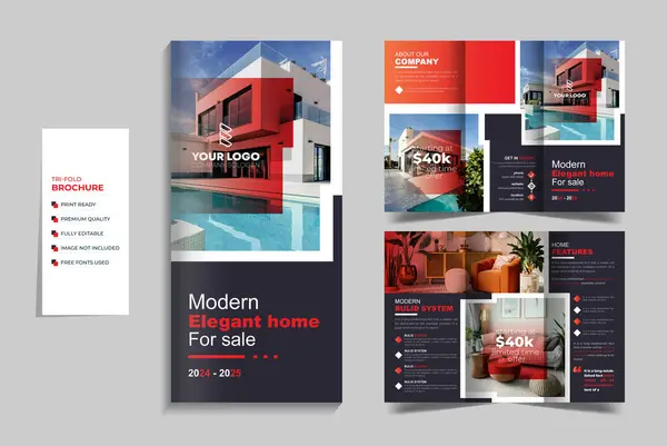 Gayrimenkul İşletmeleri Üçlü Broşür Şablonu Tasarımı - 124; İş Reklam Düzenleme Modeli - 124; Düzenlemesi ve Özelleştirmesi Kolaydır