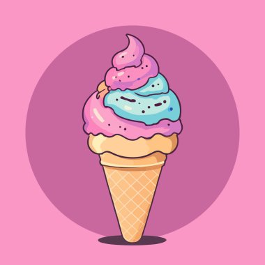 Waffle koni vektör illüstrasyon tasarımında dondurma