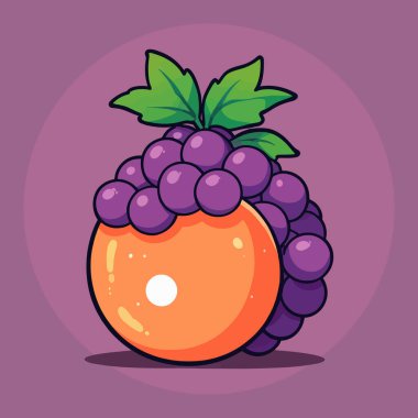 Koyu arkaplanda büyük yuvarlak şekilli şirin kırmızı meyve çizimi. Tatlı bir yemeğin el çizimi.