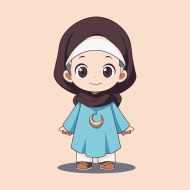 Şirin Müslüman kız çizgi filmi. vektör illüstrasyonu.