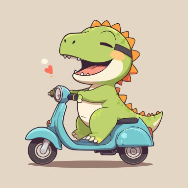 Motosiklet süren sevimli dinozor.