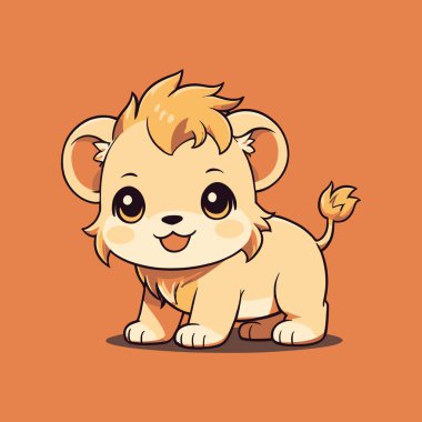 Şirin yavru aslan çizgi film vektör çizimi tasarımı